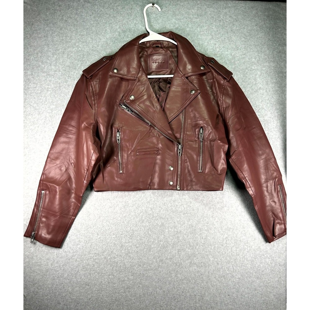 Blanknyc Faux Leather Crop Moto Jacket Womens S Brown Stretch Asymmetrical Zip